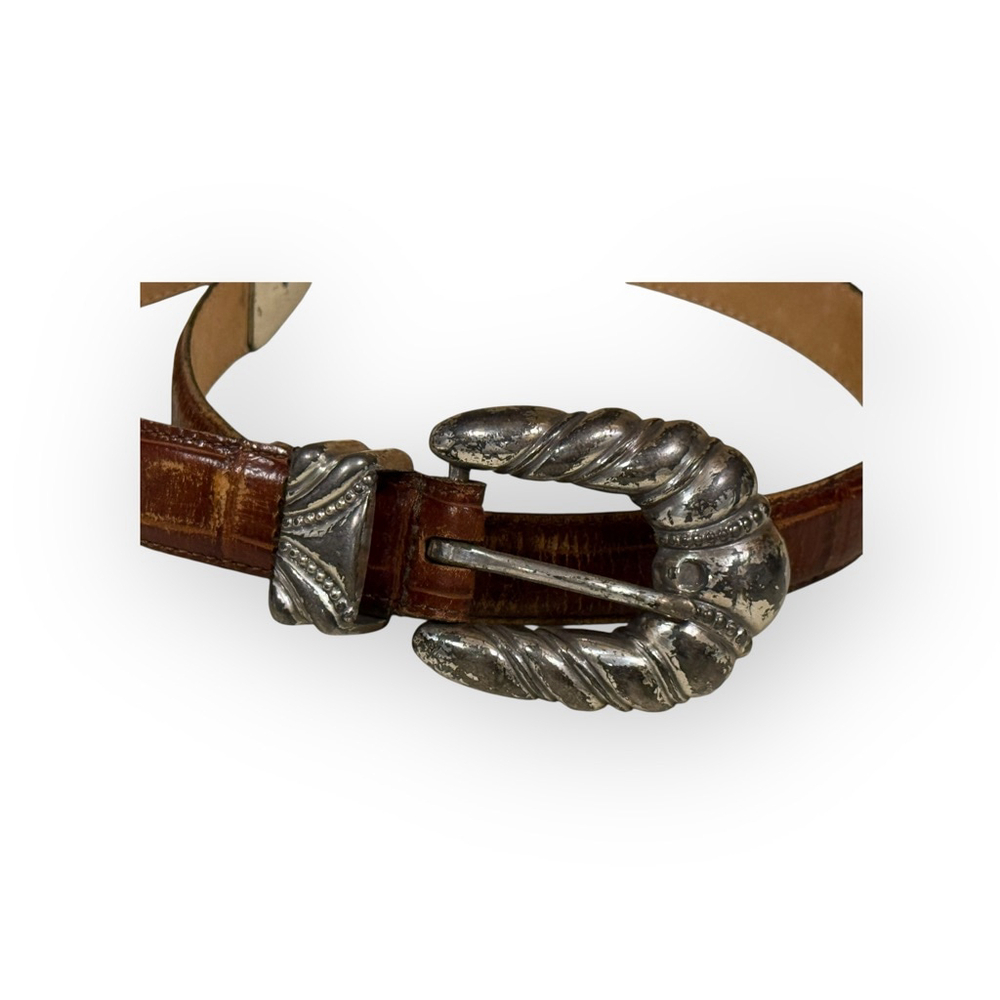 Vtg 97 Ermen Belt Co. Italian Calfskin Leather Belt Brown Silver Western Sz M - Picture 4 of 11
